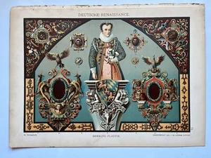 German Renaissance Painted Sculpture antique chromolithograph 1889 Dolmetsch - Picture 1 of 6