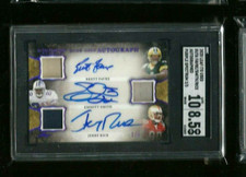 E. Smith, J. Rice, B. Favre 2020 Leaf ITG Used PURPLE SPECTRUM Auto #/5 SGC 8.5