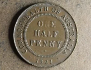 * 1921 HALFPENNY THIN DATE AND WEAK N PREDECIMAL BROWN WORN #ACE11 - Foto 1 di 9