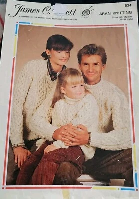 Vintage Knitting Pattern James C.Brett 634 ARAN Family Cable Jumpers Size 26-44" - Image 1 of 2