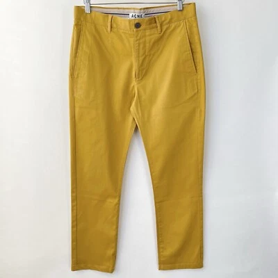 Acne Studio Hombres ROC Satén Chino Pantalones, Amarillo Mostaza, Talla 32-33 K41 Foto 1 de 4