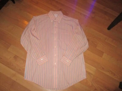 MENS BROOKS BROTHERS NON IRON ORANGE STRIPED BUTTON DOWN SHIRT SIZE 15-32 - Image 1 of 2