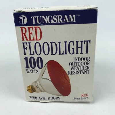 Tungsram RED Light 100 Watt Outdoor Floodlight Medium Base PAR38 Bulb NOS - Image 1 of 2