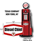 (TEXA-D-2) 12" TEXACO RED DIESEL CHIEF GASOLINE DECAL OIL CAN/GAS PUMP/LUBSTER