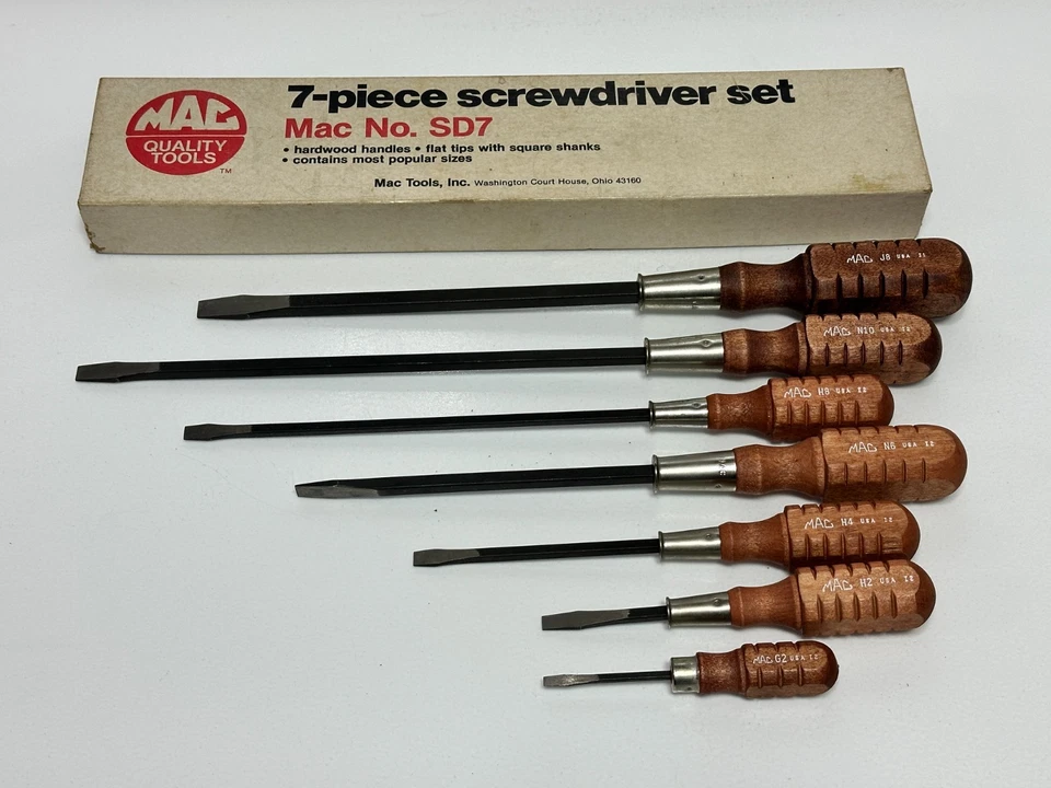 MAC Tools USA SD7 7pc Flat Slotted Tip Hardwood Handle Screwdriver Set (NEW NOS) - Image 1 of 4
