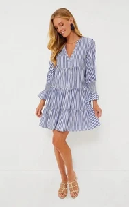 Vestido Kenzo Tuckernuck Pomander Place Azul Y Blanco Rayas Algodón Popelina Pequeño - Imagen 1 de 5