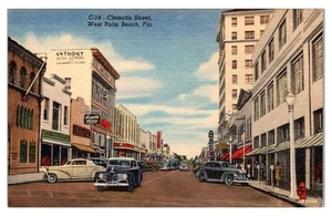 WEST PALM BEACH, FLORIDA - CONCURRIDA CALLE CLEMÁTIDE - POSTAL DE LINO VINTAGE - Imagen 1 de 2