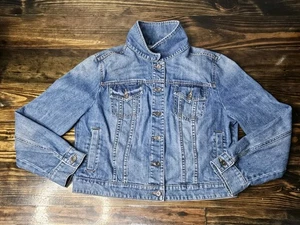 JCPenney Giacca di Jeans Denim Donna Taglia XL Blu Camionista con Bottoni - Foto 1 di 6