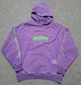 Childish Hoodie Mens Size UK Small Purple Green Lightning Robs Motors Unisex (A) - Picture 1 of 5