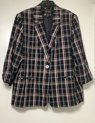 LINEN Blend Plaid  Blazer Womens Size 20W Requirements One Button - Image 1 of 4
