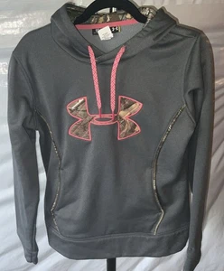 Sudadera con capucha para mujer Under Armour gris/logotipo camuflaje/rosa talla M semi ajustada - Imagen 1 de 6
