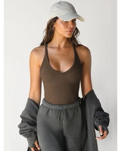 Everyday the Label Ribbed Tank Scoop Neck Top Women Chocolate Tanks & Camisoles - Picture 1 of 4