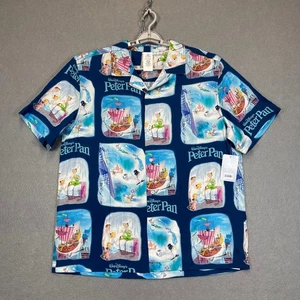 Disney Peter Pan Shirt Mens Large Blue Movie Scene Short Sleeve Button Up NEW - Picture 1 of 11