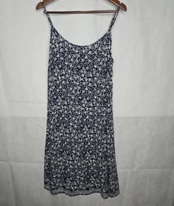 Weiche Umrandung Schlupfkleid dunkelblau weiß Blumen ärmellos knielang M - Bild 1 von 16