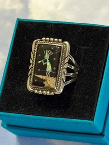 Sante Fe Stil Sterlingsilber Indianer Kokopelli Galaxie Opal Himmel 925 Ring 6 - Bild 1 von 2