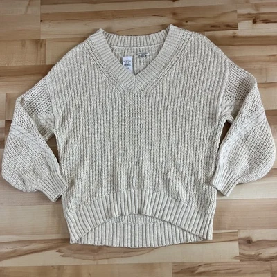 Suéter tejido American Eagle para mujer mediano blanco roto crema cuello en V de gran tamaño NUEVO Foto 1 de 4