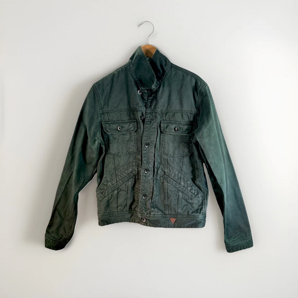 Jaqueta jeans verde vintage Guess pequena masculina/feminina - Imagem 1 de 4