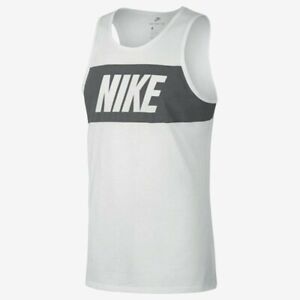 Nike Mens Grey Black Vest Retro Big Logo Sports Gym Sleeveless Tank Top