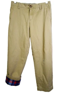 Lands End Boys Size 8 Husky 8H Tan Khaki Chino Pants, Lined Plaid Flannel Cotton - Picture 1 of 24