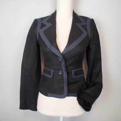 Blazer BCBGeneration preto azul acabamento mistura de linho tamanho 2 jaqueta roupa de trabalho - Imagem 1 de 4