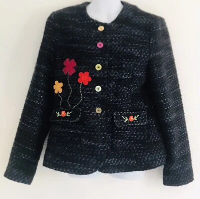 Joe Browns Jacket Size 12 Chest 37” Blue Embroidered Appliquéd Flowers New Tags - Image 1 of 4