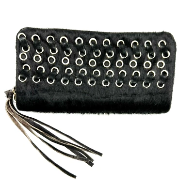 Cartera sin asas de piel sintética negra Boho metal bolsillos con cremallera 7,5x3 3/4" Foto 1 de 4