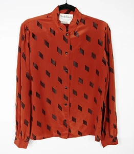 Vintage Diane Von Furstenberg 100% Silk Blouse Sz 12 Rust Button Front Old Money - Bild 1 von 6