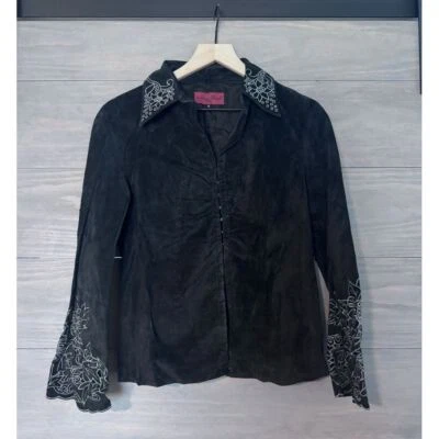 Vintage Nicola Berti Leather Embroidered Cut out Hook & Eye Shirt Jacket Medium - Image 1 of 4