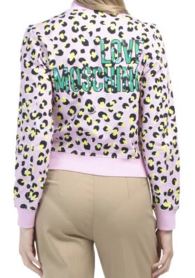 Love Moschino Size 42 US 6 Jacket Pink Leopard Print Logo Full Zip Coat - Image 1 of 4