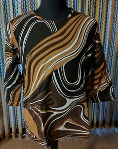 3/4 Sleeve Women's Top, Brown/Multi Design, Lg. - Picture 1 of 2
