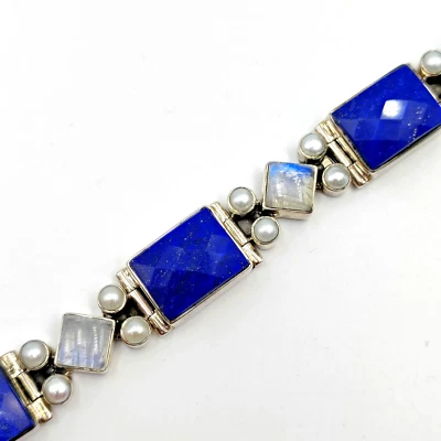 Nicky Butler 82/500 Sterling Silver 925 Lapis Lazily Moonstone Pearl Bracelet - Image 1 of 4