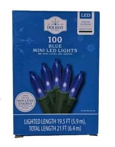 Holiday Time 100 Count Blue  LED Mini Christmas Lights, with Green Wire, 21 feet - Picture 1 of 3