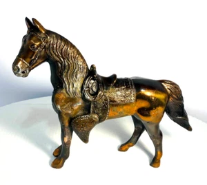 VTG 1950s Cast Pot Metal Horse Carnival Prize Toy Souvenir Copper Tone 10" Tall - Picture 1 of 24