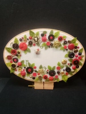 9" X 12"Embroidery Oval Hoop  Floral Design Red Black Wall Decor Handmade By Me - Image 1 of 4