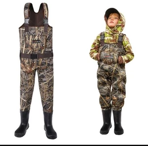 HISEA Kids Chest Waders Youth Fishing Waterproof Hunting W/ Boots Size 3 - Picture 1 of 5
