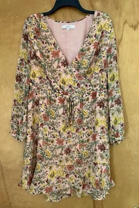 LOFT Dress Large Long Sleeve Shift Floral Pink Boho - Picture 1 of 4