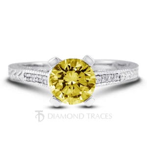 1.36ct Yellow SI2 Round Natural Diamonds 14k  Vintage Style Engagement Ring - Picture 1 of 5