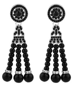 New 💕pearl Black Crystal Earrings Vintage Inspired Chandelier Statement Gothic - Picture 1 of 7