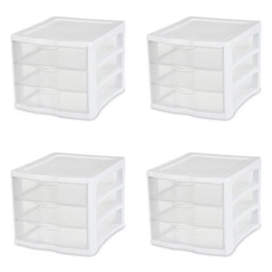 3 Drawer Unit Plastic Storage Boxes Bins Home Crafts Office Jewelry Set of 4 New - Picture 1 of 11