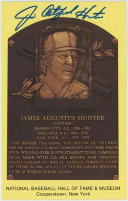 Jim Catfish Hunter Autographed Signed Hall Of Fame Plaque Postcard AMCo 28200 - Image 1 of 2