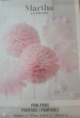 Martha Stewart Pom Poms 5 Conjunto 20” Grande Decoração Rosa NOVO - Imagem 1 de 3