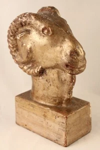 Vintage Ram Head Gilt Painted Bust Hand Carved Wood Sculpture - Picture 1 of 15