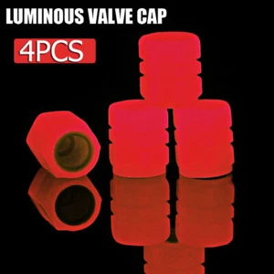 Red Glow In The Dark Car Tire Valve Covers Wheel Tyre Rim Stem Caps Accessories - Picture 1 of 7