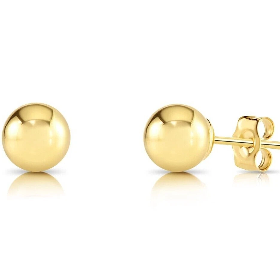 Aretes para dormir con cuentas redondas de oro amarillo macizo real de 14K 3-8 mm Foto 1 de 4