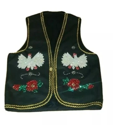 Cottagecore de colección. Chaleco original cosido a mano pollos gallos para mujer Bling retro Foto 1 de 4