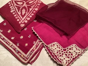 Lot 4-Men /Women Linen Cotton Handkerchiefs Vintage Floral Solid Burgundy Wine. - Picture 1 of 10