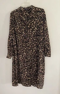 Roaman’s Women’s Animal Print Brown Chiffon Long Sleeve Dress Belted Size 24W - Picture 1 of 9