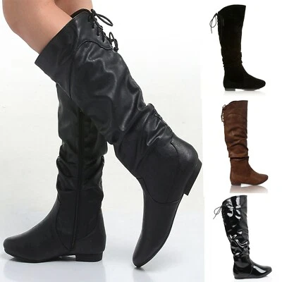 CORE COLLECTION Damen lässig mittlere Wadenstiefel Damen Schnürsenkel Reißverschluss kniehoch lange Reitschuhe