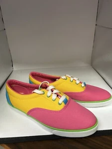 Zapatillas Tenis Mujer 7.5 Med Amarillo Rosa Bloque De Color Neón Vintage Lona - Imagen 1 de 9