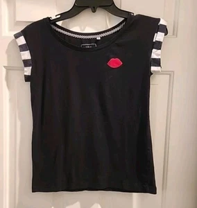 Lulu Guiness Top Black Cute Tee Shirt Womens Size XS - Picture 1 of 6